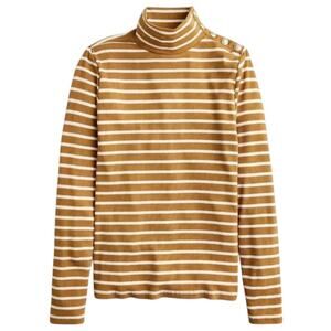 J. Crew Caramel Tan Striped Ribbed Gold Button Shoulder Top